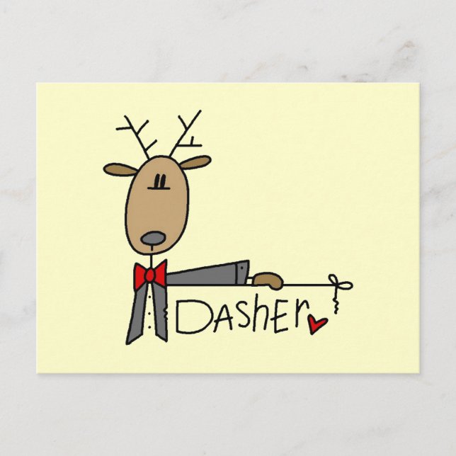 Dasher Reindeer Christmas T-shirts and Gifts Holiday Postcard (Front)