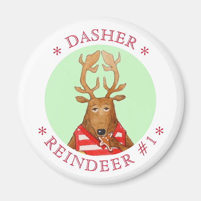 DASHER REINDEER Round Magnet (Front)