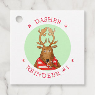 DASHER REINDEER Square Favour/Gift Tags