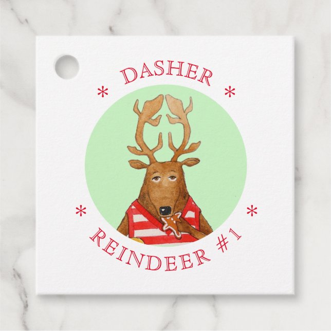 DASHER REINDEER Square Favour/Gift Tags (Front)
