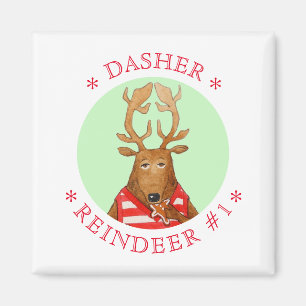 DASHER REINDEER Square Magnet
