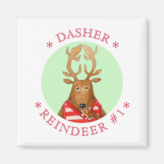 DASHER REINDEER Square Magnet (Front)
