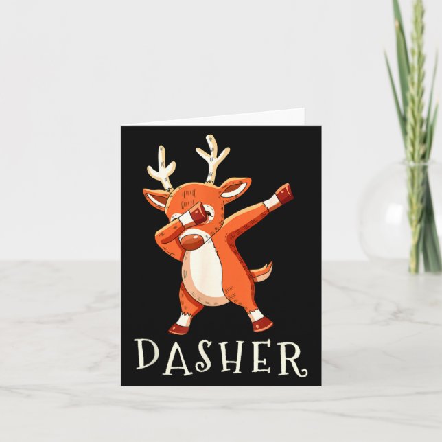 Dasher Santas Reindeers Family Matching Outfit Chr Card (Front)