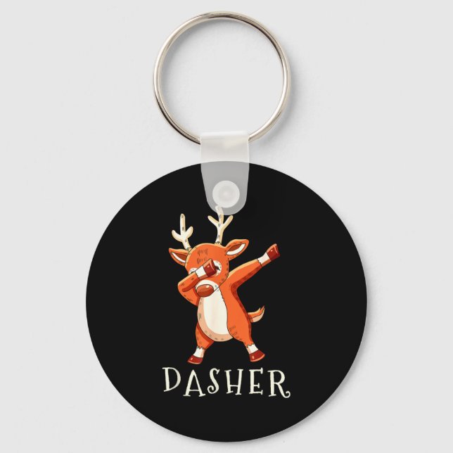 Dasher Santas Reindeers Family Matching Outfit Chr Key Ring (Front)