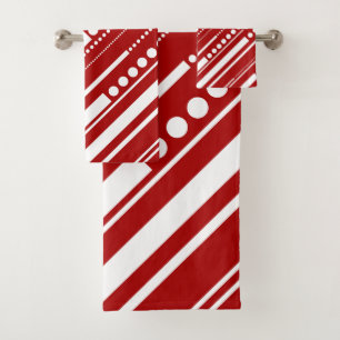 Dashes & Dots in Red and White Bath Towel Set