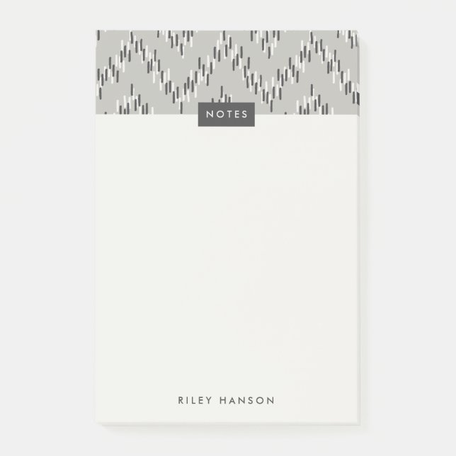 Dashing Boho Ikat Zig Zag Pattern Post-It - Grey Post-it Notes (Front)