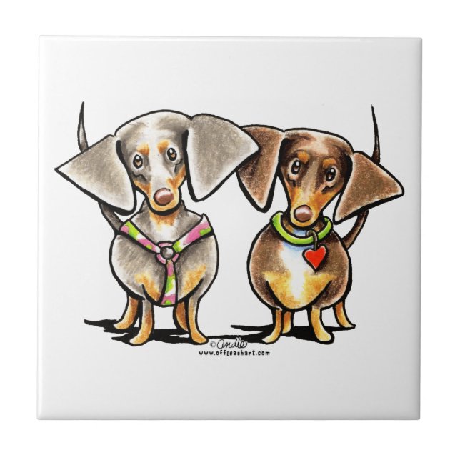 Dashing Dappled Dachshunds Tile (Front)