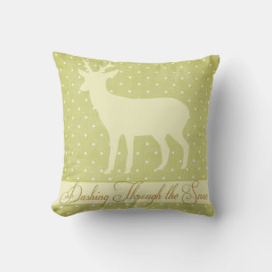 Dashing Deer Pillow - Lime Green Polka Dots d1
