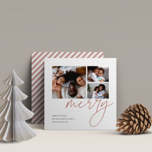 Dashing Script   3 Photo Collage Holiday Card