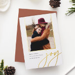 Dashing Script | Joy | Vertical Photo<br><div class="desc">A modern and elegant holiday card featuring a vertical or portrait-oriented photo accented with gold foil trim. "Joy" appears beneath in casual hand lettered gold foil script typography. Personalize with your custom holiday greeting,  family name,  and the year. A chic and modern minialist choice for your Christmas 2022 cards.</div>