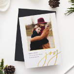 Dashing Script | Joy | Vertical Photo<br><div class="desc">A modern and elegant holiday card featuring a vertical or portrait-oriented photo accented with gold foil trim. "Joy" appears beneath in casual hand lettered gold foil script typography. Personalize with your custom holiday greeting,  family name,  and the year. A chic and modern minialist choice for your Christmas 2022 cards.</div>