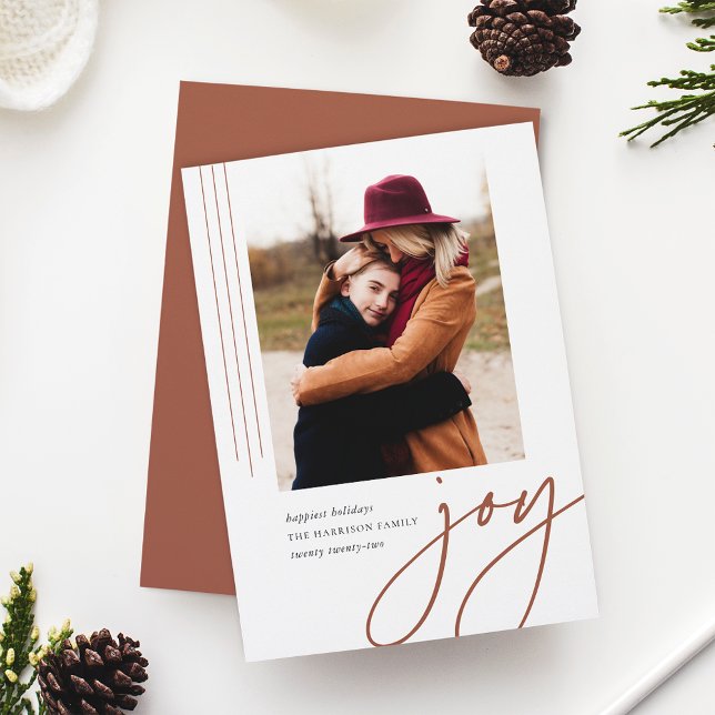 Dashing Script | Joy | Vertical Photo Holiday Card (Creator Uploaded)
