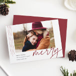 Dashing Script | Merry | Horizontal Photo Holiday Card<br><div class="desc">A modern and elegant holiday card featuring a horizontal or landscape-oriented photo accented with thin vertical stripes. "Merry" appears beneath in casual hand lettered script typography. Personalize with your custom holiday greeting,  family name,  and the year. A chic and modern minimalist choice for your Christmas 2021 cards.</div>