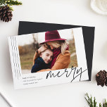 Dashing Script | Merry | Horizontal Photo Holiday Card<br><div class="desc">A modern and elegant holiday card featuring a horizontal or landscape-oriented photo accented with thin vertical stripes. "Merry" appears beneath in casual hand lettered script typography. Personalize with your custom holiday greeting,  family name,  and the year. A chic and modern minimalist choice for your Christmas 2021 cards.</div>