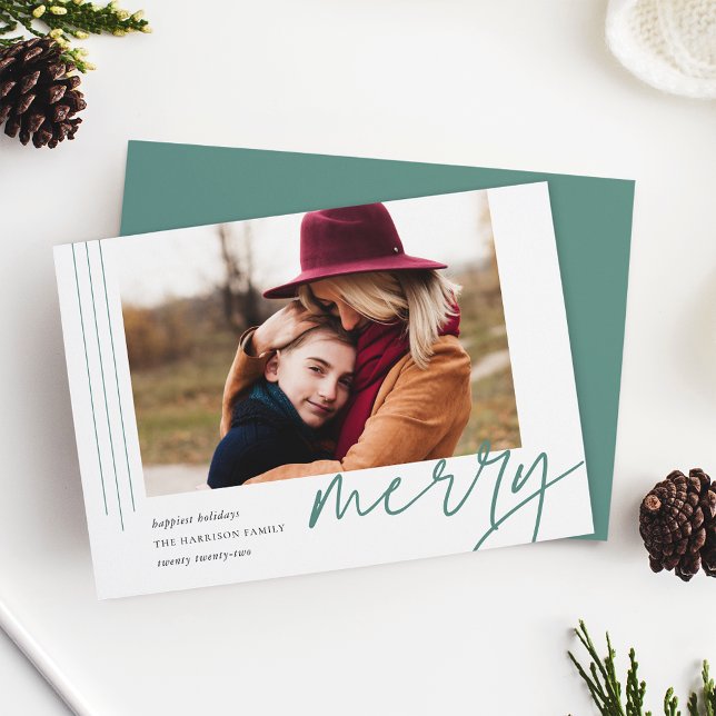 Dashing Script | Merry | Horizontal Photo Holiday Card (Creator Uploaded)