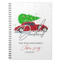 Dashing Through Snow Red Car Christmas Guest Book