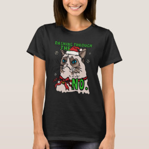 Dashing Through The No Cat Wearing Christmas Hat T-Shirt