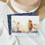 Dashing Through the Sand | Holiday Photo Card<br><div class="desc">Perfect for those living in tropical climes, or for sharing a favourite beach vacation photo, our coastal chic holiday photo card features "Dashing Through the Sand" as a rich navy blue text overlay adorned with starfish illustrations. Personalise with your names and custom greeting (shown with "warmest wishes") along the bottom....</div>