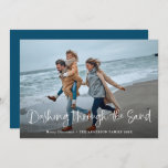 Dashing through the Sand | Photo Coastal Beach Holiday Card<br><div class="desc">This simple and modern coastal holiday card features your favourite family photo from the beach or shore,  with an elegant overlay of white text that says "Dashing through the Sand."</div>