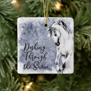 Dashing Through the Snow Beautiful Horse Christmas Ceramic Ornament