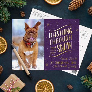 Dashing Through the Snow   Christmas Photo Real Foil Holiday Postcard