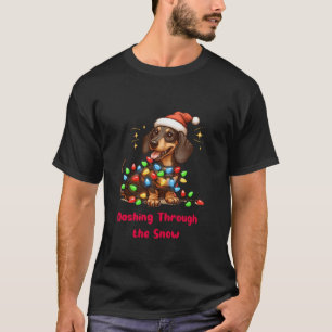 Dashing Through the Snow Dachshund Christmas Light T-Shirt