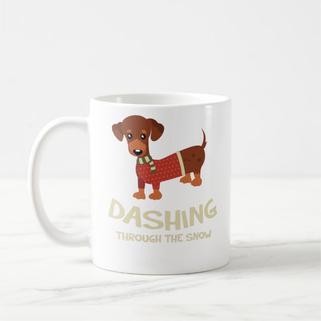 Dashing Through the Snow Dachshund Dog Christmas Coffee Mug (Left)