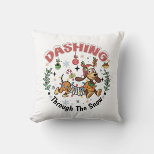 Dashing Through the Snow Funny Dachshund Dog Xmas Cushion
