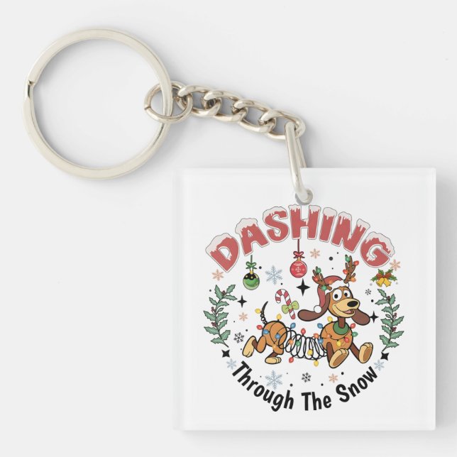 Dashing Through the Snow Funny Dachshund Dog Xmas Key Ring (Front)