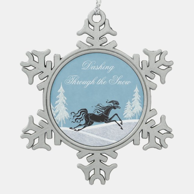 Dashing Through the Snow Horse Christmas Ornament (Front)