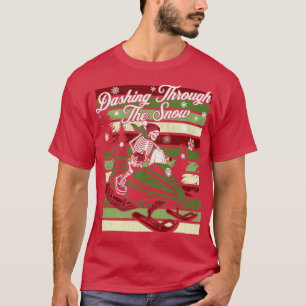 Dashing Through The Snow Retro Snowmobiling Skelet T-Shirt