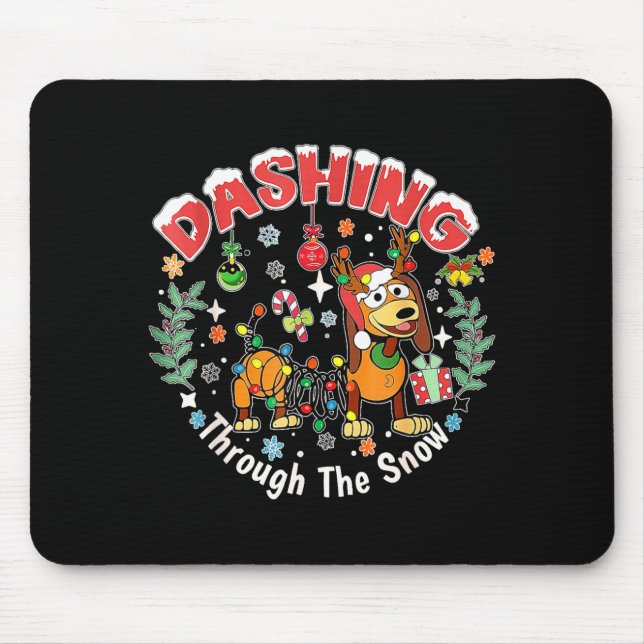Dashing Through The Snow Slink Dog Christmas  Mouse Pad (Front)