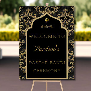 Dastar bandi welcome sign board black gold