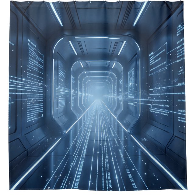 Data Corridor – Futuristic Corridor Art Shower Curtain (Front)