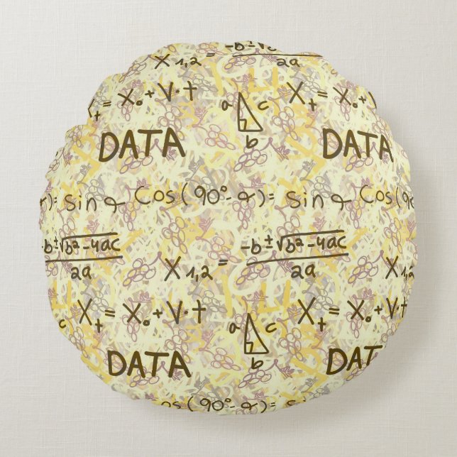 Data Science Math and Coding Pattern Round Throw Cushion (Front)