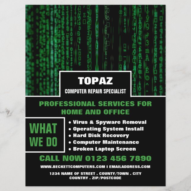 Data Screen Computer Repair Specialist Advertising Flyer (Front)