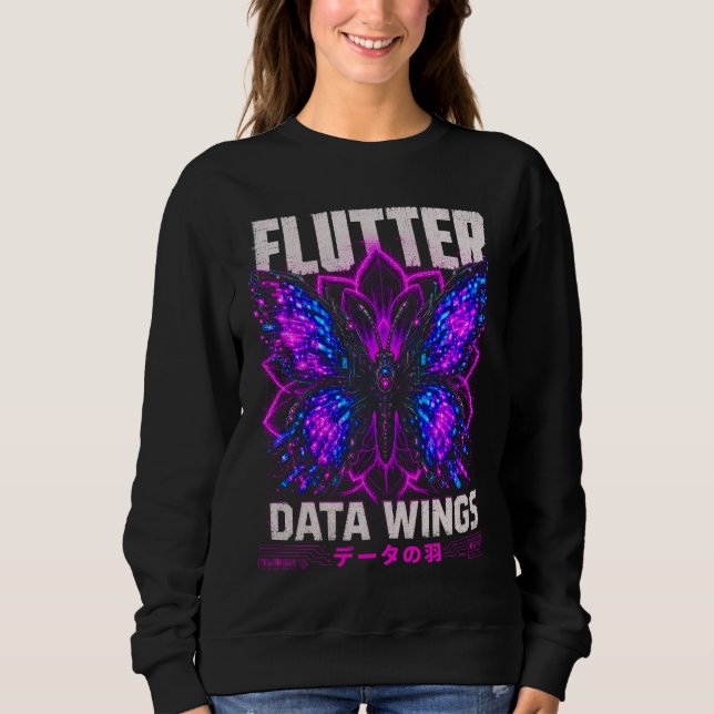 Data Wings Illustration – Digital Butterfly & Neon Sweatshirt (Front)
