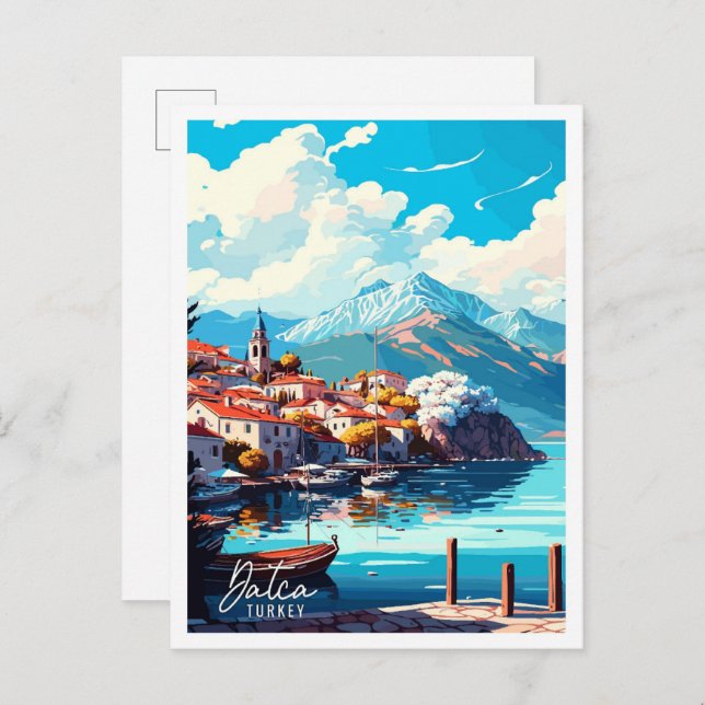Datca Turkey vintage travel illustration Postcard (Front/Back)