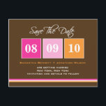 Date Blocks - Pink Orange Announcement Postcard<br><div class="desc">This chic and modern postcard stylishly requests your guests to save the date. Matching stamp and magnet option also available.</div>