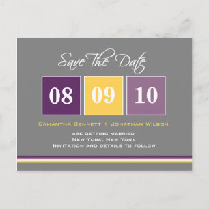Date Blocks Save The Date - Purple/Yellow Announcement Postcard