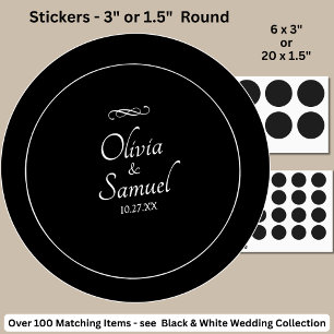 Date + Bride, Groom Names Black White Infinity  Classic Round Sticker