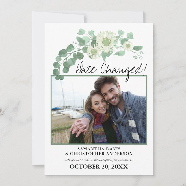 Date Changed Wedding Eucalyptus Blooming Greens Invitation (Front)