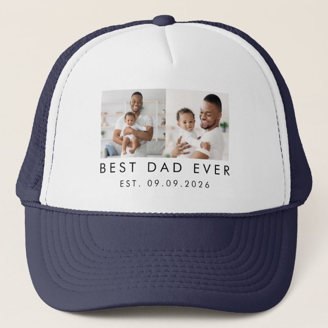 Date Established Best Dad Ever 2 Photo Trucker Hat (Front)