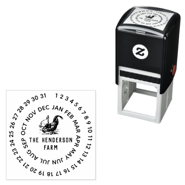 Date & Farm Name Personalised Chicken Egg Self-inking Stamp (In Situ)