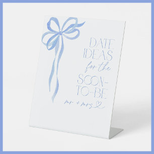 Date Ideas Blue Bow Bridal Shower Game Pedestal Sign