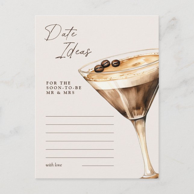 Date Ideas Espresso Martini Bridal Shower Game Postcard (Front)