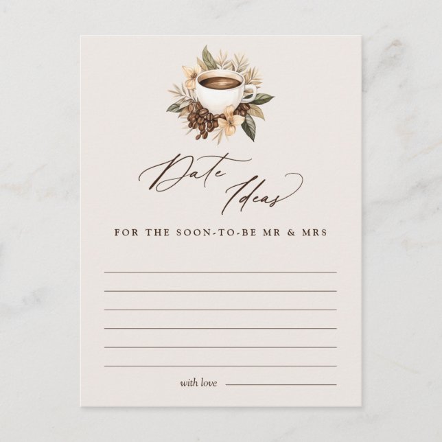 Date Ideas Floral Coffee Bridal Shower Game Postcard (Front)