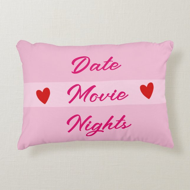 Date Movie Nights Typography Girly Pink Decorative Cushion (Front)