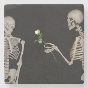 Date night Cute skeleton couple Stone Coaster