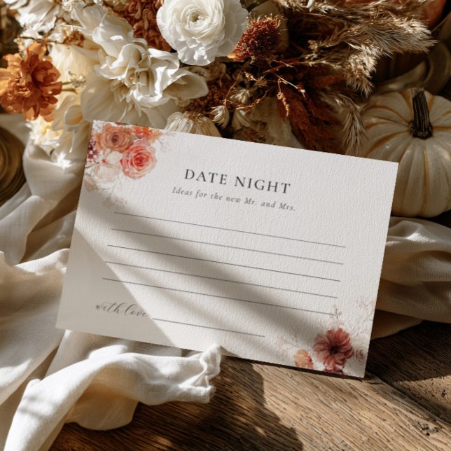 Date Night Fall Floral Bridal Shower Advice Enclosure Card (Creator Uploaded)